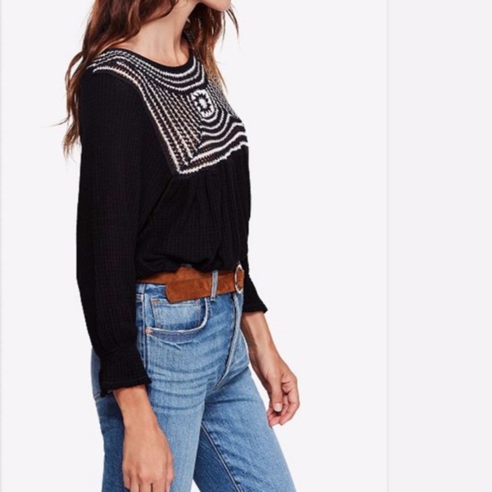 FINAL MARKDOWN Free People Crochet Waffle Knit Top - Picture 3 of 8